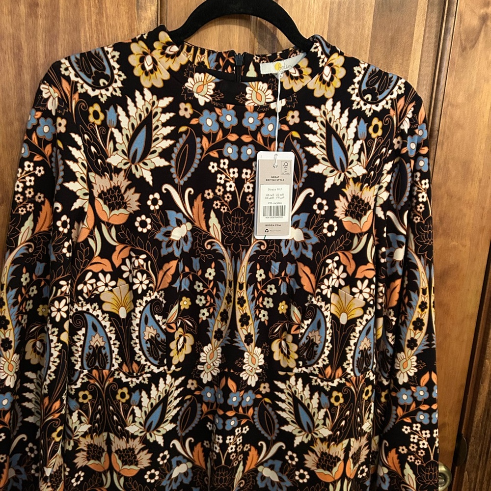 Boden Floral Mini Dress - Black, Blue, Orange, White